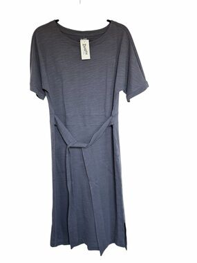 Duluth Trading Co ‘Slow With The Flow’ Gray Short-Sleeve Tie-Waist Midi S Dress